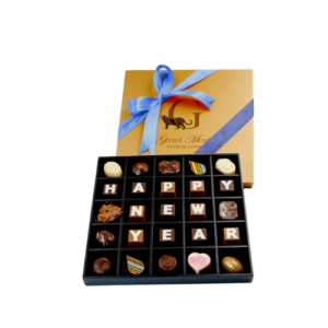 An image of Happy New Year, 25 Piece Classic Wooden Chocolate Box