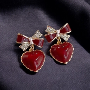 Bow Love Heart Ear Drop Pendant Earrings for Women