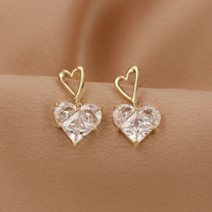 Gold Plated Marvelous AD Dual Hearts Korean Drop Earrings