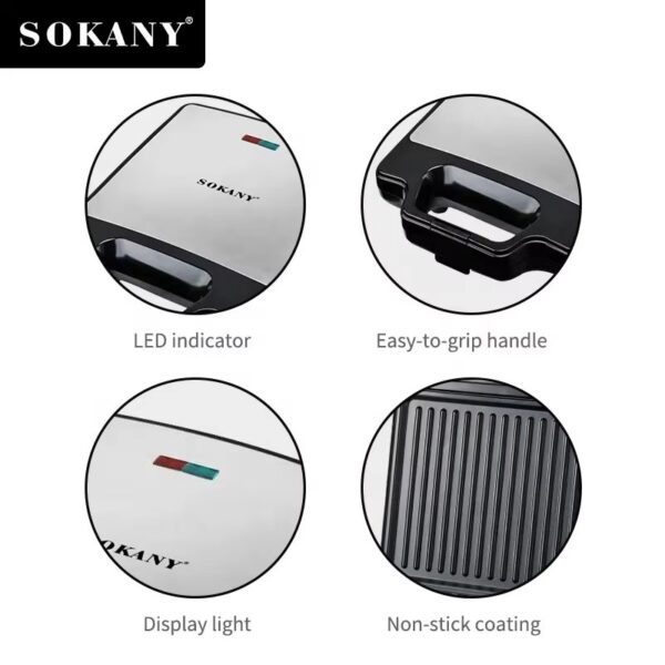 Sokany 3 in 1 - 4 Slice Toaster 1400W Sandwich / Waffle / Grill - Image 6