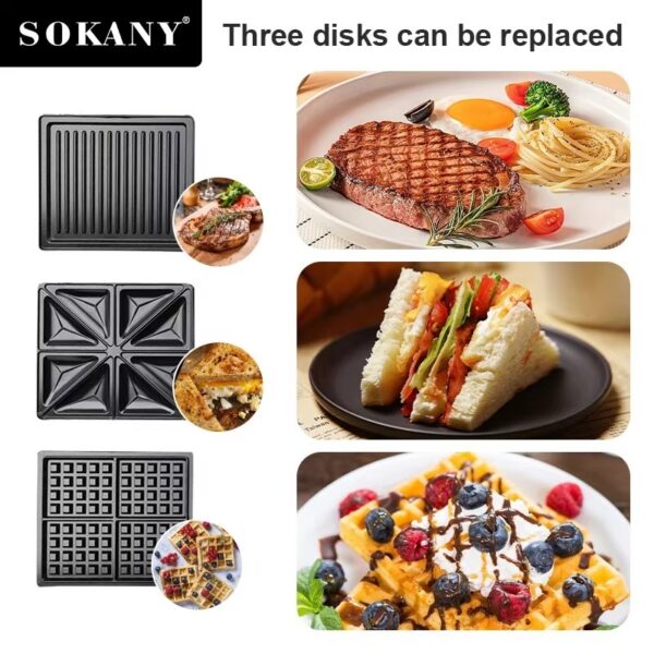 Sokany 3 in 1 - 4 Slice Toaster 1400W Sandwich / Waffle / Grill - Image 2