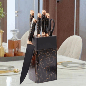Stainless Steel Kitchen Chef Knife Set with Marble Textured Handle