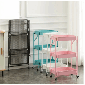 3 Tier Foldable Rolling Utility Cart