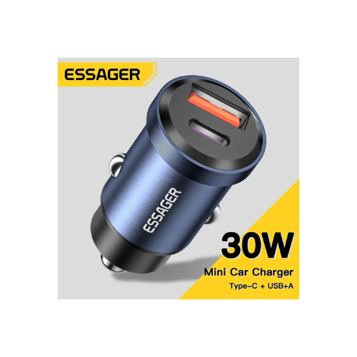 Essager 30W Car Charger Type-C and USB - Quickee Essager 30W Car Charger Type-C and USB Blue
