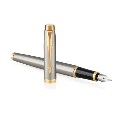 Parker IM Brush Metal Gold Trim Fountain Pen - Quickee Parker IM Brush Metal Gold Trim Fountain Pen